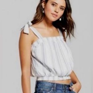 Universal Thread Stripped Bubble Crop Tank Top